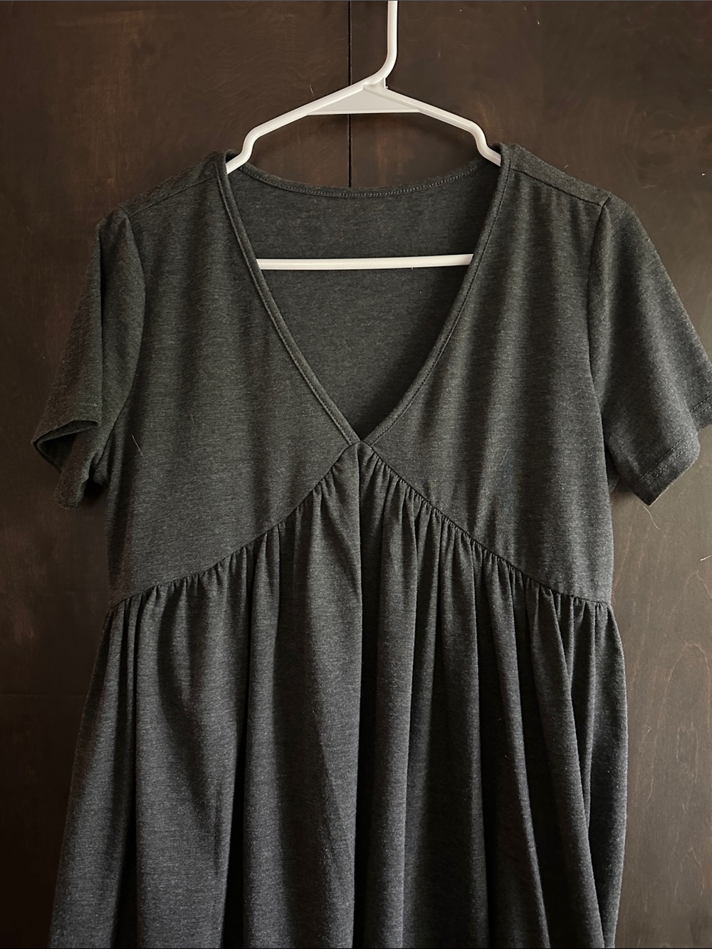 Charcoal V-Neck Gathered T-Shirt Babydoll Dress - Picture 2 of 6
